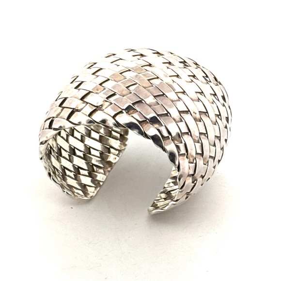 Very large woven 925 Sterling silver cuff bracelet - Picture 7 of 11